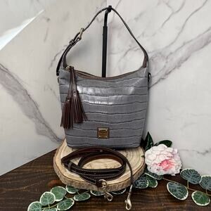 Dooney & Bourke Oakdale Paige Gray Croc Embossed Leather Crossbody